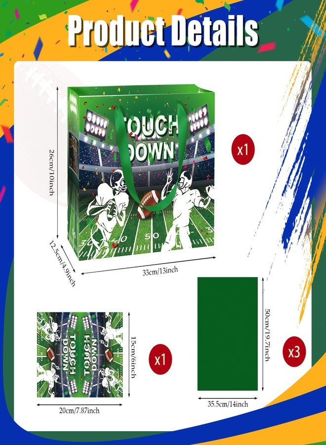 MUNILAIL 13 Inches Football Gift Bag Large Gift Bag with Handle Tissue Paper and Greeting Card for Birthday Baby Shower Football Themed Party Large Paper Gift Bag - Image 2